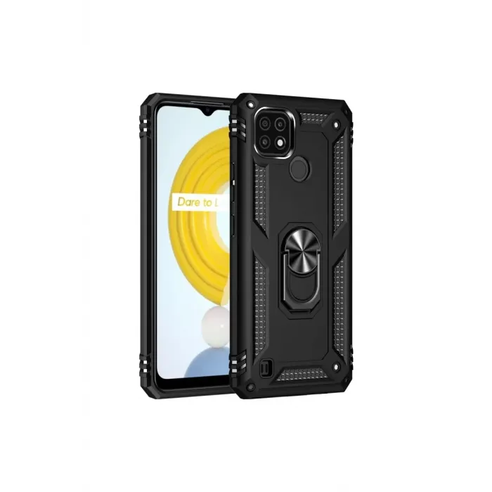 Newface Realme C21 Kılıf Sofya Yüzüklü Silikon Kapak - Siyah