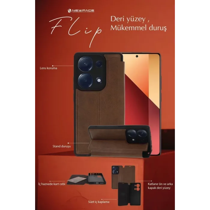 Newface Realme C65 Kılıf Flip Cover - Taba
