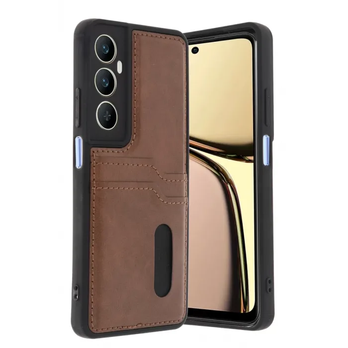 Newface Realme C65 Sara Kartvizitli Deri Kılıf - Taba
