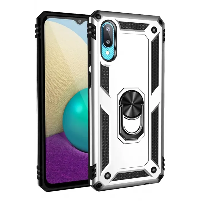 Newface Samsung Galaxy A02 Kılıf Sofya Yüzüklü Silikon Kapak - Gümüş