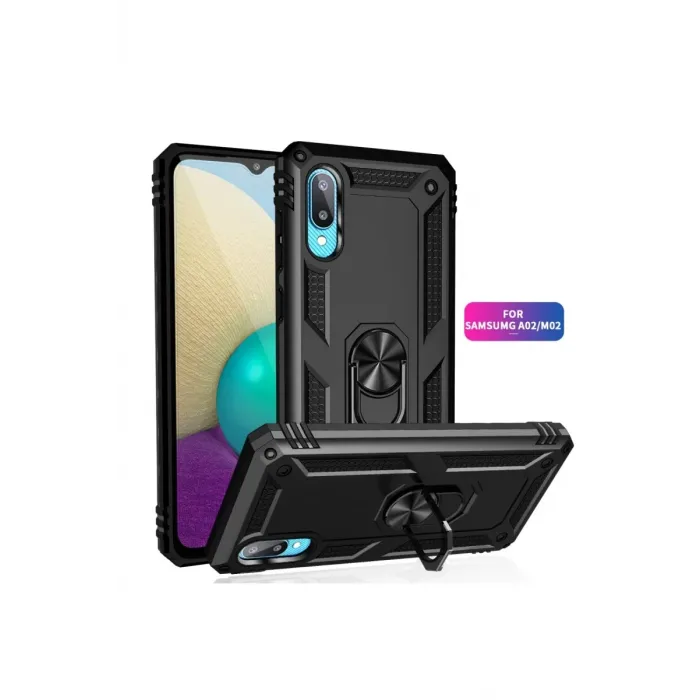 Newface Samsung Galaxy A02 Kılıf Sofya Yüzüklü Silikon Kapak - Siyah