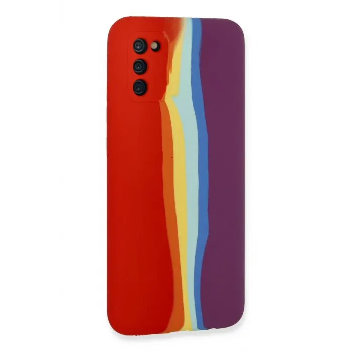 Newface Samsung Galaxy A03S Kılıf Ebruli Lansman Silikon - Kırmızı-Mor