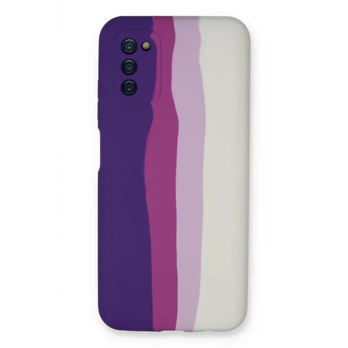 Newface Samsung Galaxy A03S Kılıf Ebruli Lansman Silikon - Mor-Beyaz