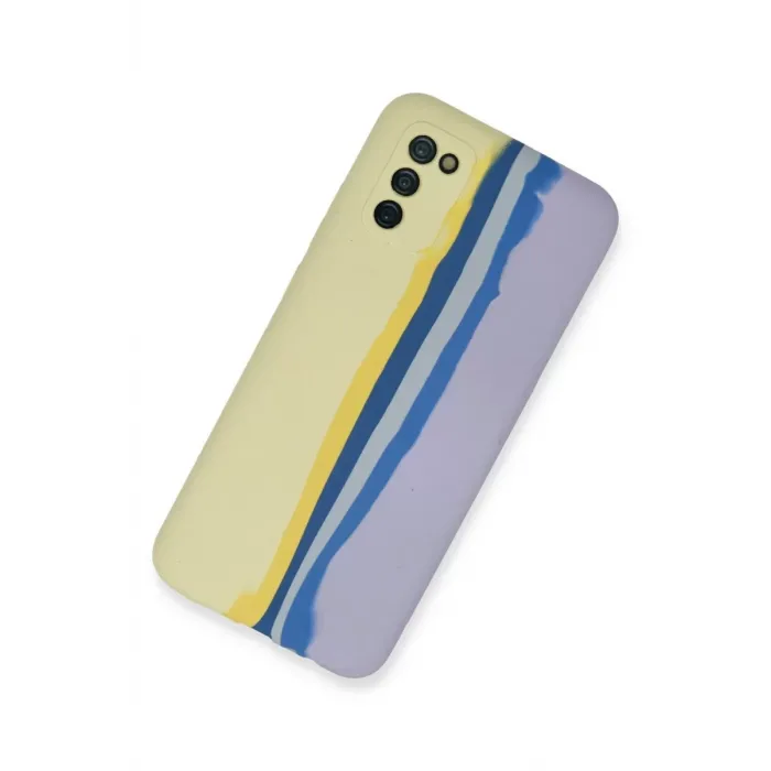 Newface Samsung Galaxy A03S Kılıf Ebruli Lansman Silikon - Sarı-Lila