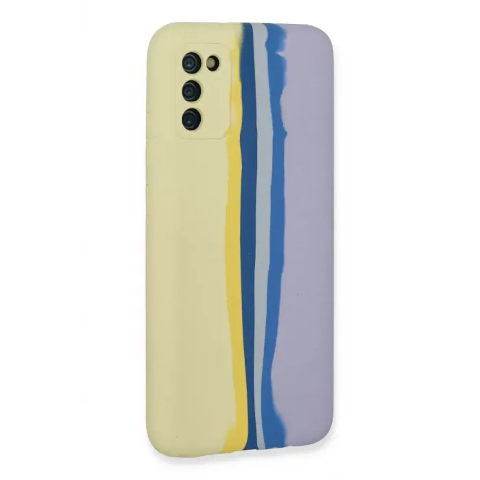Newface Samsung Galaxy A03S Kılıf Ebruli Lansman Silikon - Sarı-Lila