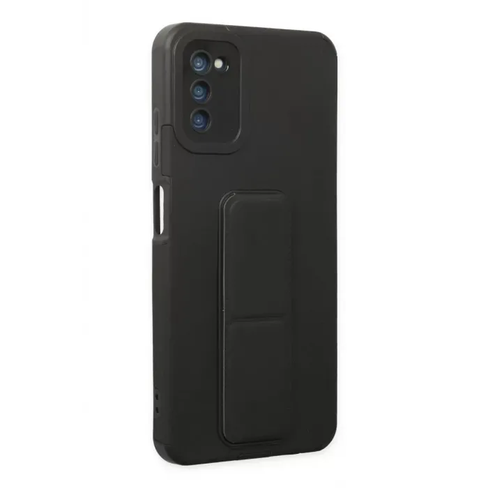 Newface Samsung Galaxy A03S Kılıf Mega Standlı Silikon - Siyah