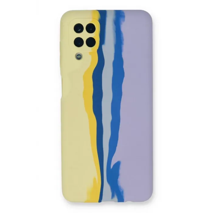 Newface Samsung Galaxy A22 Kılıf Ebruli Lansman Silikon - Sarı-Lila