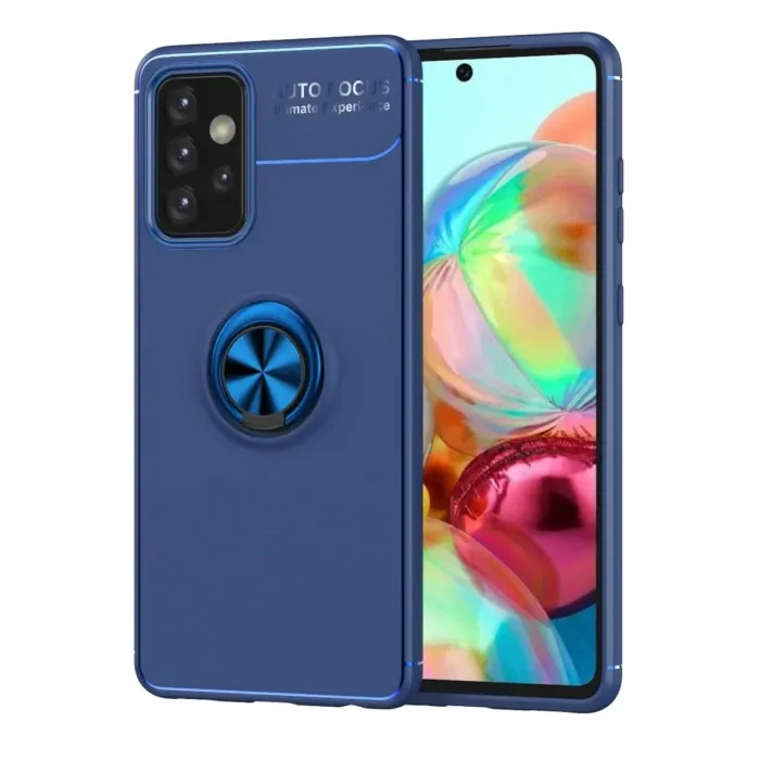 Newface Samsung Galaxy A72 Kılıf Range Yüzüklü Silikon - Mavi