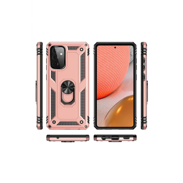 Newface Samsung Galaxy A72 Kılıf Sofya Yüzüklü Silikon Kapak - Rose