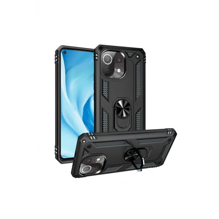 Newface Xiaomi Mİ 11 Lite Kılıf Sofya Yüzüklü Silikon Kapak - Siyah