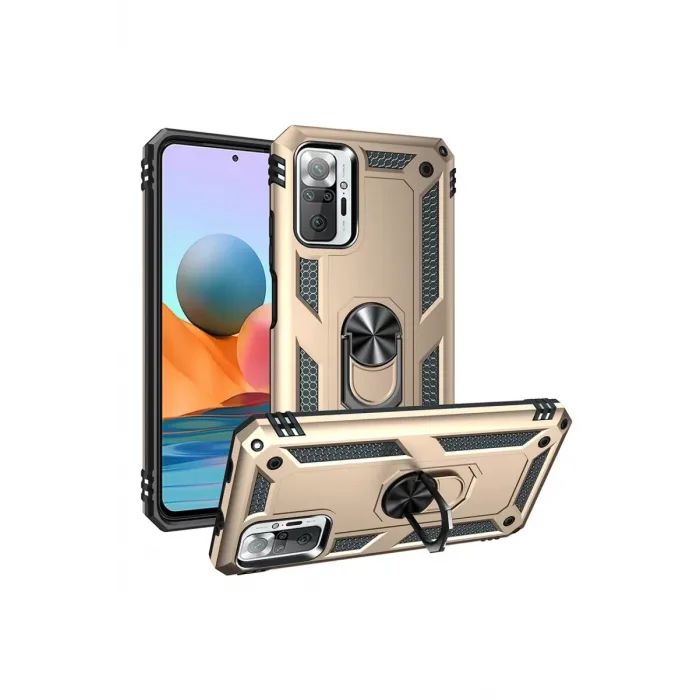 Newface Xiaomi Redmi Note 10 Pro Kılıf Sofya Yüzüklü Silikon Kapak - Gold