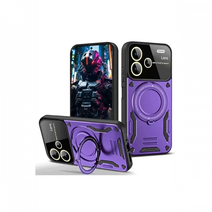 Newface Xiaomi Redmi Note 13 Pro Plus Joy Lens Standlı Kapak - Mor