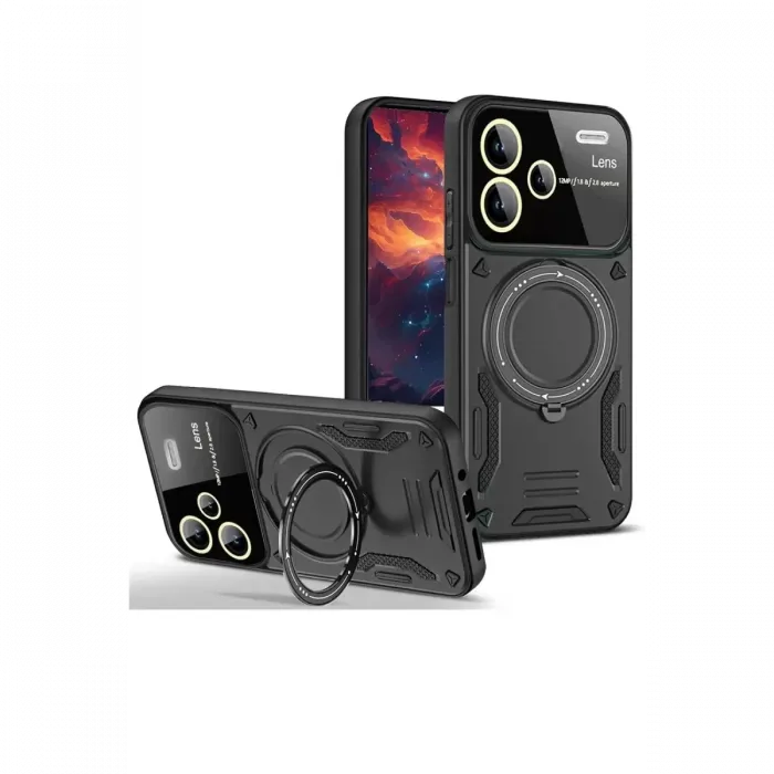 Newface Xiaomi Redmi Note 13 Pro Plus Joy Lens Standlı Kapak - Siyah