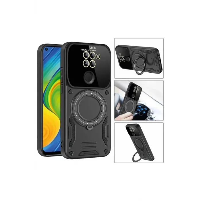Newface Xiaomi Redmi Note 9 Joy Lens Standlı Kapak - Siyah
