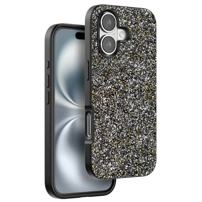 Onegif iPhone 16 Plus Bright Simli Kapak - Gümüş