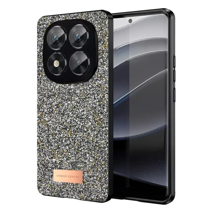 Onegif Xiaomi Redmi Note 14 Pro 5G Bright Simli Kapak - Gümüş