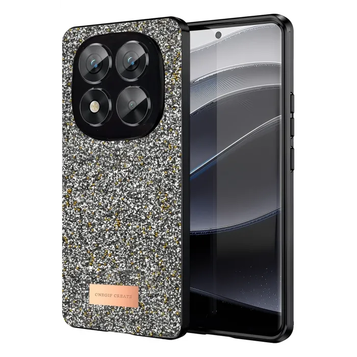 Onegif Xiaomi Redmi Note 14 Pro 5G Bright Simli Kapak - Gümüş