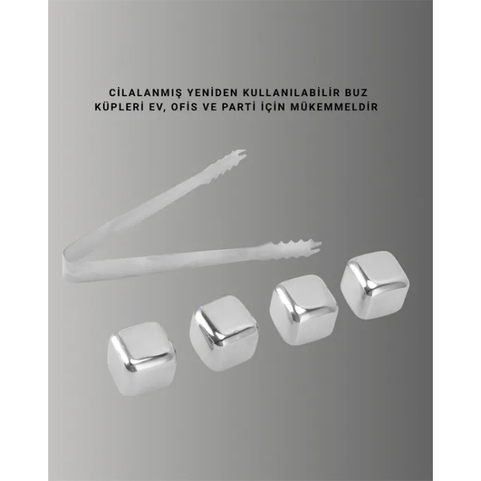 Paslanmaz Çelikten Üretilmiş Metal Buz Küpü Seti ve Buz Klipsi