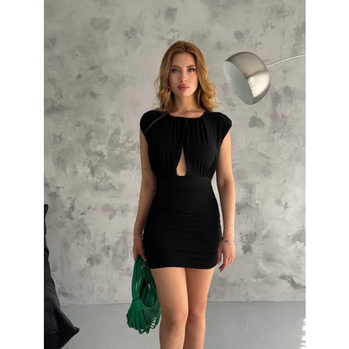 Pencereli mini mikro elbise s3843