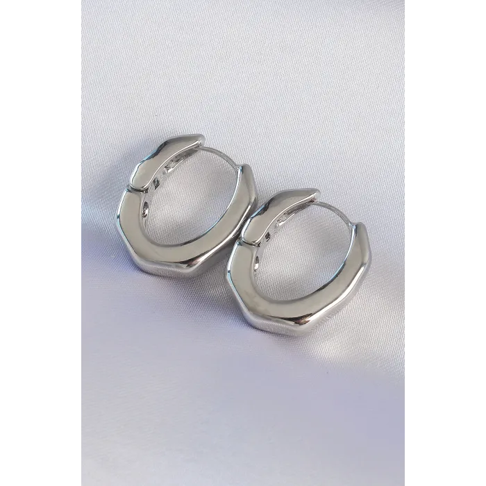 Pirinç Gümüş Renk Kalın Kemik Model Küpe
