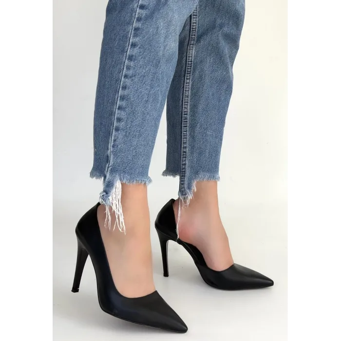 Pley Siyah Cilt Stiletto Ayakkabı