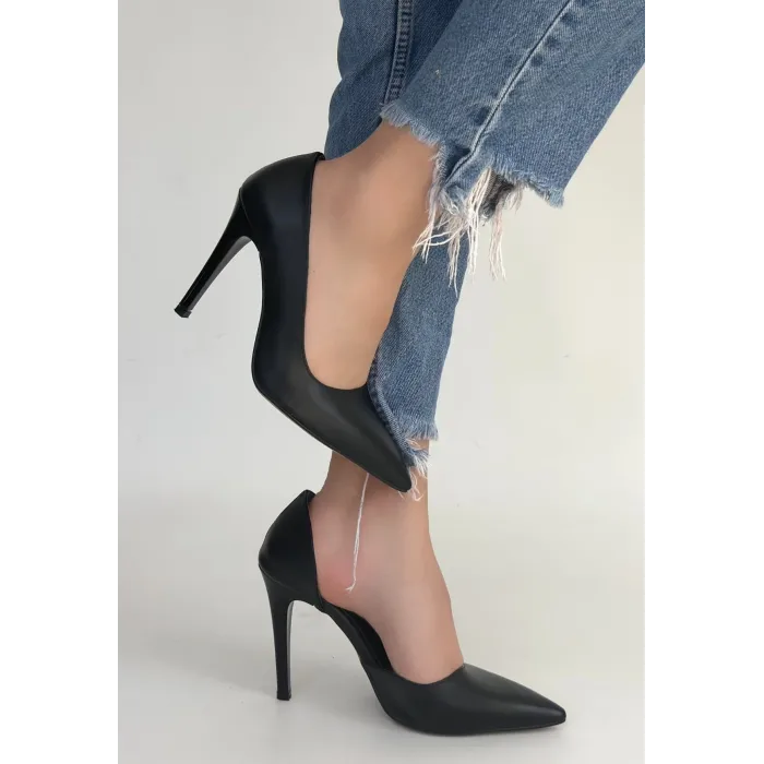 Pley Siyah Cilt Stiletto Ayakkabı