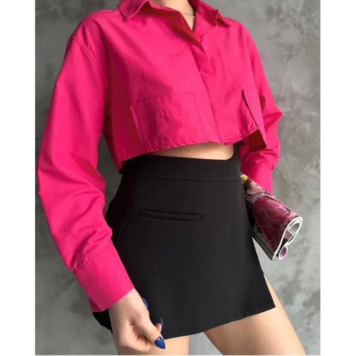 Poplin crop gömlek fuşya s3060