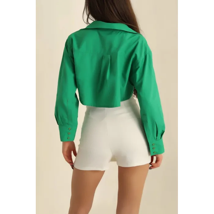 Poplin crop gömlek yeşil s3060