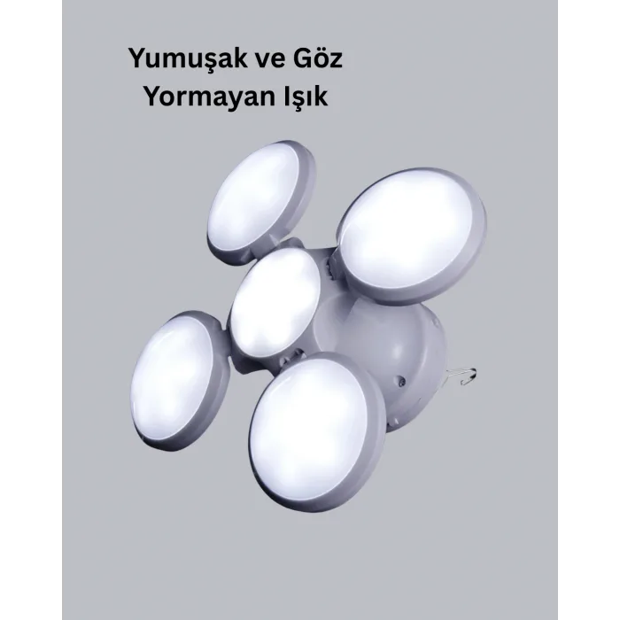 Solar Güneş Enerjili ve USB Şarjlı 5 Kanatlı LED Kamp Lambası