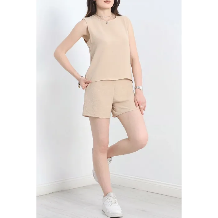 Şortlu Ayrobin takım bej