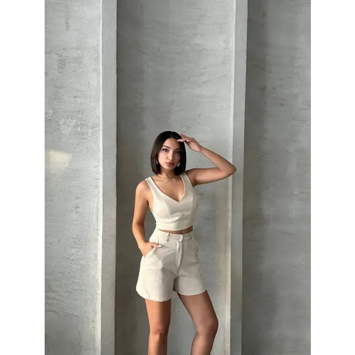 Şortlu keten takım s255014