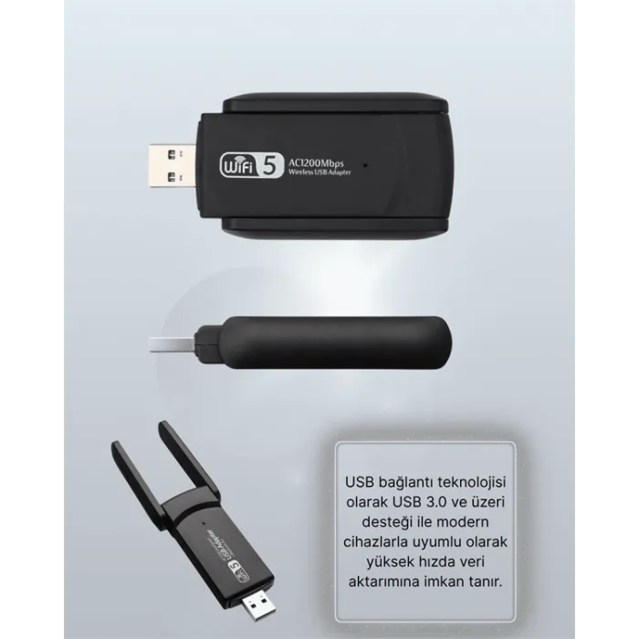 Tak-Çalıştır Özellikli Çift Bant WiFi Adaptör – 1200 Mbps