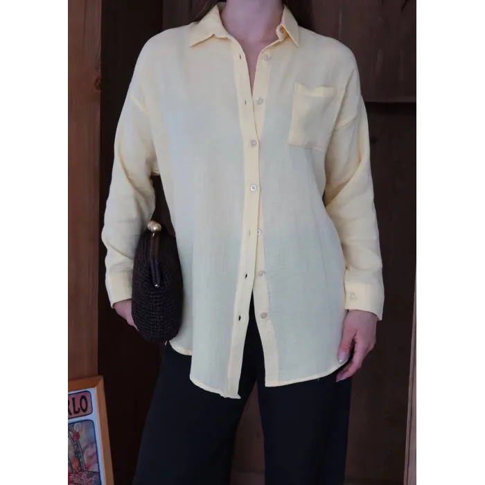 Tek cepli müslin gömlek sarı