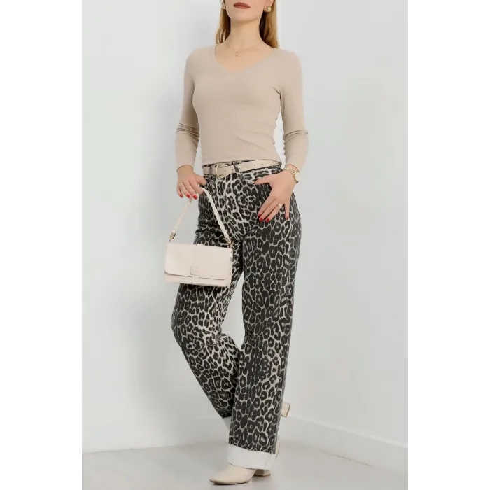 V yaka kaşkorse bluz bej a3699