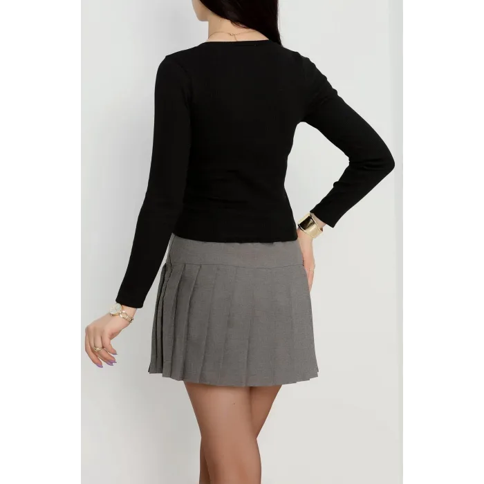 V yaka kaşkorse bluz siyah a3699