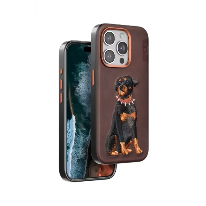 Venco iPhone 15 Pro Perma Desenli Kapak - Koyu Kahve