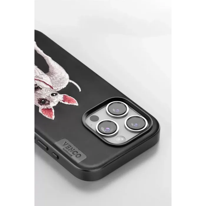 Venco iPhone 15 Pro Perma Desenli Kapak - Koyu Kahve