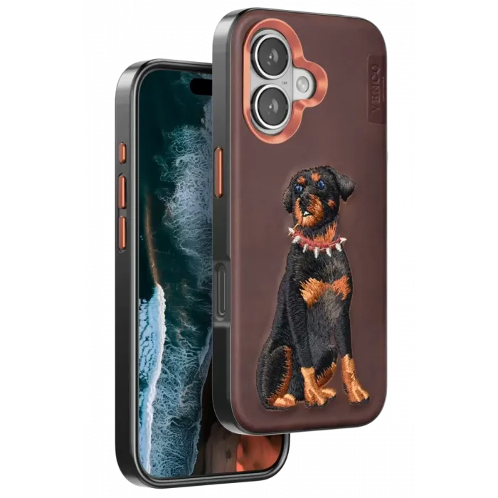 Venco iPhone 16 Perma Desenli Kapak - Koyu Kahve