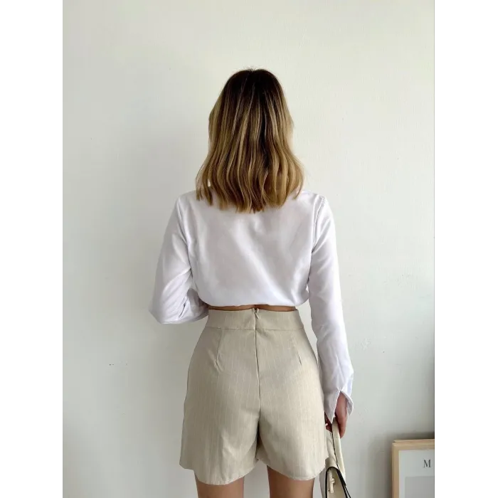 Zincir detaylı çizgili şort etek