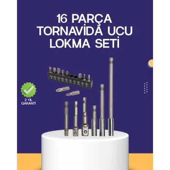 16 Parça Bits ve Adaptör Seti Vidalama Tamir Bakım Seti