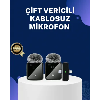 2in1 Kablosuz Yaka Mikrofonu iOS ve Android Uyumlu