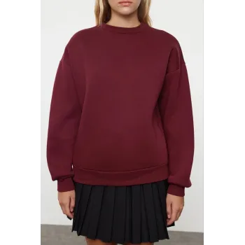 3 iplik şardonlu bisiklet yaka sweatshirt bordo
