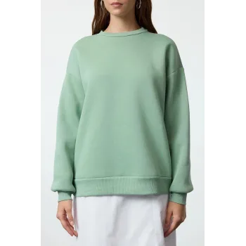 3 iplik şardonlu bisiklet yaka sweatshirt mint
