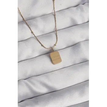 316L Çelik Gold Renk Kare Charm Model Kolye