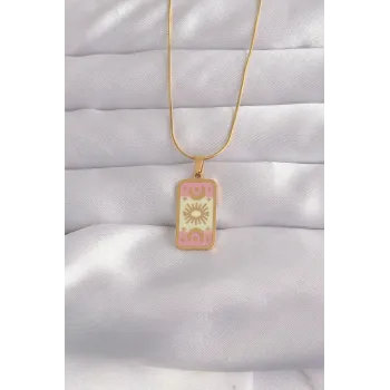 316L Çelik Gold Renk Karışık Mineli Ay Figür Tarot Kolye