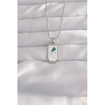 316L Çelik Gümüş Renk Beyaz Mineli Tarot Kolye