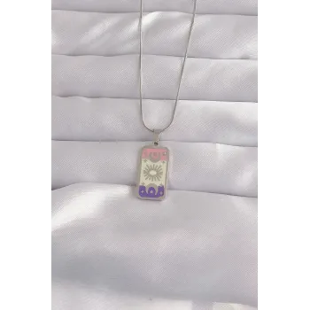 316L Çelik Gümüş Renk Karışık Mineli Ay Figür Tarot Kolye