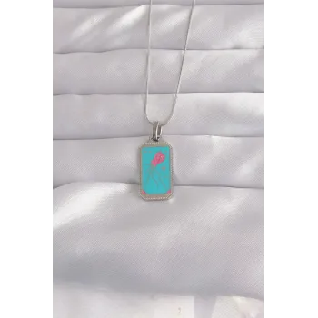 316L Çelik Gümüş Renk Mavi Mineli Tarot Kolye