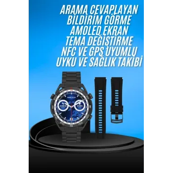 Akıllı Saat Çelik Kordonlu Amoled Ekran Android ve İOS Uyumlu Çağrı Cevaplayabilen