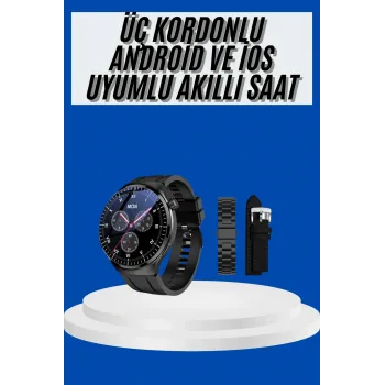 Amoled Ekran Akıllı Saat Üç Kordonlu İOS Android Uyumlu